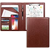 WAVEYU Padfolio Business/Resume Portfolio Folder, Leather Interview Portfolio Business Portfolio Portfolio Organizer with Legal Pad Folder Clipboard,Interview Folder for Men/Women, Brown