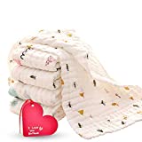KOROTUS Muslin Baby Burp Cloths Washcloths Face Towels 5-Pack Extra Large 10 X 20 inches 6 Layers Super Absorbent Premium Soft Natural for Sensitive Skin Baby 100% Organic Cotton