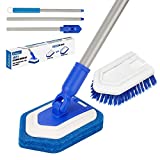 Lalafancy Shower Brush Scrubber with Long Extendable Handle 46'' -2in-1 Tub and Tile Cleaning Brush Interchangeable Head Attachment Shower Scrubber for Cleaning Bathroom Shower Bathtub Floor