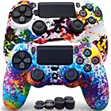 Sofunii 2pcs Camo Skin for PS4 Controller, Anti-Slip Silicone Cover Shell Case with 8 Thumb Grip Caps, Compatible with PlaySation 4 Slim/Pro Controller DualShock 4 Wireless/Wired Gamepad (Rainbow)