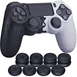 YoRHa Studded Dots Silicone Rubber Gel Customizing Cover for Sony PS4/slim/Pro Dualshock 4 Controller x 1(Black&White) with Pro Thumb Grips x 8