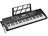 UMOMO UMK-810 61 Key Piano Keyboard for Beginners, Portable Electronic Keyboard with Microphone, Power Supply, Music Stand, Keyboard Stickers for Beginner, Kid and Adult, Black, Perfect Christmas Gift