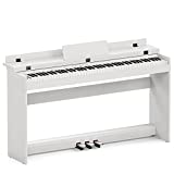 UMOMO UMO-710 88 Key Full Size Digital Piano Electric Keyboard w/Music Stand+Power Adapter+3-Pedal Board+Instruction Book+Headphone Jack for Beginner/Adults, White(Piano Only)