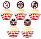 POP parties Ink Baby Q Cupcake Kit - 24 Baby Q Cupcake Toppers and 24 Cupcake Wrappers - Baby Q Party Supplies - Baby Q Party Decorations - Cupcake, Red, Black, White