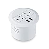 Desktop Power Grommet Power Outlet Socket Desk Data Center 2 Outlet with 2 USB Ports with 10 FT Extension Cord(White)