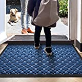 DEXI Door Mat Front Indoor Outdoor Doormat Small Heavy Duty Rubber Outside Floor Rug for Entryway Patio Waterproof Low-Profile,17"x29",Navy Blue