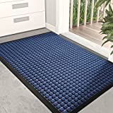 DEXI Durable Front Door Mat, Waterproof, Low-Profile, Heavy Duty Doormat for Indoor Outdoor, Easy Clean Rug Mats for Entry, Patio, Busy Areas, 17X29, Squares Blue