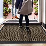 DEXI Door Mat Front Indoor Outdoor Doormat,Small Heavy Duty Rubber Outside Floor Rug for Entryway Patio Waterproof Low-Profile,17"x29",Brown