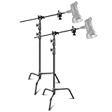 Neewer 2-Pack 100% Heavy-Duty Steel C-Stand, Pro Photography Light Stand with 3.5'/108cm Extension Arm, Grip Head, Turtle Base for Studio Monolight, Softbox, Reflector, Max Height 10'/305cm – Black