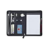 Godery Padfolio/Portfolio, Mini Leather Zippered Padfolio Portfolio Binder 5 x 8 Legal Writing Pad, Professional Business Portfolio for Men & Woman, Card Holder, Notepad Clipboard Holder (Black)