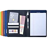 AHZOA Colorful 4 Pockets A5 Size Memo Padfolio S1, Including 5 X 8 Inch Legal Writing Pad, Synthetic Leather Handmade About 6.3 X 8.7 Inch Folder Clipboard Holder (Black)