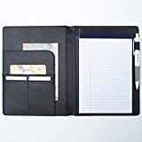 AHZOA 4 Pockets A5 Size Memo Padfolio S5, Including 5 X 8 Inch Legal Writing Pad, Synthetic Leather Handmade 6.61 X 8.66 Inch Notepad Clipboard Holder (Black)