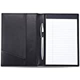 Leather Junior Padfolio for Men & Women with Pen Loop, Italian Calfskin, Business Portfolio Notebook Folder (Classic Black)