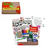 Get Well Gifts for Women Beat the Boredom Box Non Food Gift Basket Get Well Message Plush Non-Slip Socks Lip Balm Travel Tissue Cream Crossword Book Word Search Book Adult Coloring Books Cards Markers
