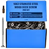 #10 x 3" Stainless Steel Wood Screws by Grindy - DIY Deck Screws for Cabinet, Furniture & Other Projects - Rust & Corrosion Resistant  for Indoor & Outdoor Use