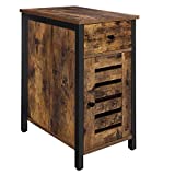 VASAGLE Lowell Narrow Side Table, Nightstand with Drawer, Shutter Door, End Table for Small Spaces, Bedroom, Industrial Style, Rustic Brown and Black ULET066B01
