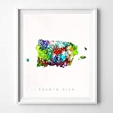 Puerto Rico Watercolor Map Wall Art Poster Home Decor Print Watercolour Artwork - Unframed