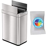 iTouchless Wings-Open Sensor Trash Can with AbsorbX Odor Filter and Pet-Proof Lid, Automatic Touchless Garbage Prevents Dogs & Cats Getting in Kitchen-Waste-Bins, Stainless Steel, 13 Gallon