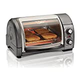 Hamilton Beach Easy Reach 4-Slice Countertop Toaster Oven With Roll-Top Door, 1200 Watts, Fits 9 Pizza, 3 Cooking Functions for Bake, Broil and Toast, Silver (31344DA)