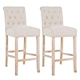 DAGONHIL 30 Inches Bar Height Stool Bar Chairs with Button Tufted Back Solid Wood Stools,Set of 2,Tan