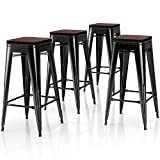 VIPEK 30 Inch Metal Bar Stools High Bar Chair Solid Wood Seat Set of 4 Backless Kitchen Bar Height Barstool Stackable Dining Stools for Home Pub Restaurant Cafe Patio, Gloss Black