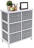 Sorbus 6-Drawer Storage Wooden Chest Nightstand End Table with Woven-Strap Fabric Basket Bins Drawers, Great Storage Solution for Home, Bedroom, Closet, Bathroom Organization Décor (6-Drawer, Gray)