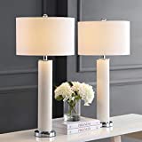 Safavieh Lighting Collection Ollie Cream Faux Woven Leather 32-inch Bedroom Living Room Home Office Desk Nightstand Table Lamp (Set of 2) - LED Bulbs Included