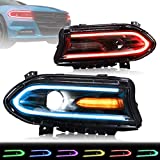 VLAND Projector LED Mutlicolor Headlights Assembly for [Dodge Charger 2015 2016 2017 2018 2019 2020] with Dual Beam Lens DRL Head Lamp, YAA-CHR-2033 (RGB)