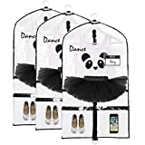 KEHO Clear Kids Garment Bag (3 Pack) with 4 Pockets For Dance Competitions and Costumes | (Clear/Black)