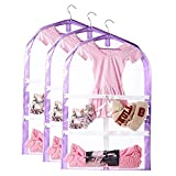 Clear Kid's Garment Bags,3 Packs Children Dance Costume Garment Bags, Foldable Travel Hanging Clothes Garment Costume Storage Bag for Dance Competitions