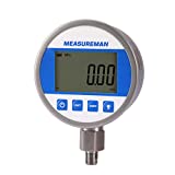 MEASUREMAN 4" dial, High Precision Hydraulic Industrial Digital Pressure Gauge 0-10000psi/bar, 1/4"NPT Lower, Stainless Steel Case and Connection, 0.4%,Battery and Micro USB Powered, with LED Light