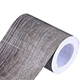 MULLSAN 10Meters Gray Wood Wallpaper Border Peel & Stick Wall Covering Kitchen Bathroom Bedroom Tiles Decor Sticker