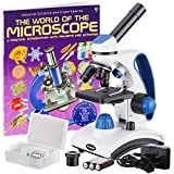 AmScope M162C-2L-PB10-WM"Awarded 2018 Best Students and Kids Microscope Kit" - 40X-1000X Dual Light All Metal Microscope with Slides and Microscope Book