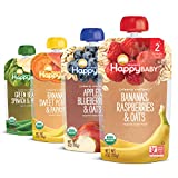 Happy Baby Organics Clearly Crafted Stage 2 Baby Food, Fruit & Oat Variety Pack, Bananas-Raspberries-Oats, Apples-Blueberry-Oats, 4 Ounce Pouch (Pack of 16)