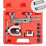 Thorstone Double & Single Flaring Tool Kit for Brake Line and Brass Tubing Tool with Extra Adapters, 45 Degrees, Red