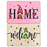 2 Pack Gnome Decorative Doormat Outdoor Entrance Door Rug Seasonal Gnome Welcome Slice Door Mat Holiday Floor Mat Set for Valentine's Day St Patrick's