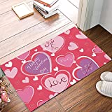 FAMILYDECOR Non Slip Doormat Entrance Mat Indoor/Outdoor/Front Door/Bathroom Valentine's Day Theme Heart-Shaped Pattern Printed Floor Welcome Mat, You and Me Love Purple and Pink White (18x30in)