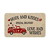 Artoid Mode Hugs and Kisses Special Delivery Truck Decorative Doormat Heart, Seasonal Holiday Valentine's Day Anniversary Wedding Low-Profile Yard Floor Switch Mat for Indoor Outdoor 17 x 29 Inch