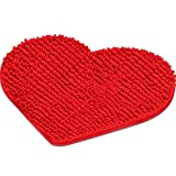 Valentine's Day Heart Shaped Rug Love Decorative Floor Mat Heart Shag Shower Mat Non-Slip Washable Doormat Entrance Welcome Mat Carpet for Home Living Room Sofa Bathroom Floor, 20 x 24 Inches (Red)