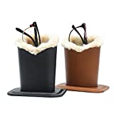 Siveit Eyeglass Holders, PU Leather Eyeglass Holder Stands with Soft Plush Lining, Black, Brown - 2 Packs