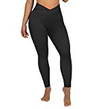SUUKSESS Women Crossover Seamless Leggings Butt Lifting High Waisted Workout Yoga Pants (Black, S)
