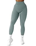 SUUKSESS Women Ribbed Seamless Leggings High Waisted Tummy Control Workout Yoga Pants (Light Green, M)