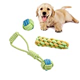 Pet Dogs Cotton Rope Chew Toys Interactive Tug of War Ball Toys for Puppies Teething Clean Aggressive Chewers 3 in 1 Set …