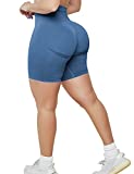 Tryon Women High Waist Workout Gym Simle Contour Seamless Yoga Shorts Blue S