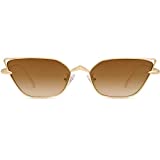 SOJOS Small Cateye Sunglasses Fashion Narrow Fun Designer Sun Glasses SJ1127, Gold/Brown