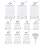 Portable Travel Fluid Makeup Packing Bag Transparent Clamshell Packaging Bag Plastic Stand Up Spout Pouch Refillable Empty Squeeze Pouch for Lotion/Shampoo/Face Cream/Hand Soap (10 Pcs) Gift Funnel