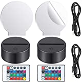 Round Clear Acrylic Sheets and 3D Night LED Light Lamp Bases with Remote Controls and Charging Cables, Acrylic Lamp Base Set for Bedroom Living Room Bar Cafe (Black Base)