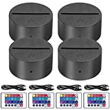 4-Pack 3D Night LED Light Base, LED Base for Acrylic16 Colors LED Light Base with Remote Control and USB Cable for Bedroom Child Room Restaurant Shop (4-Pack Black)