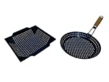 Vita Buona Premium Grill Basket & Wok Pan Combo Set | Non-Stick Veggie Grill Basket | Features Newly Designed Wok Grill Pan with Fold-able Handle | Perfect for Grilling Vegetables, Kabobs, and Meats