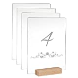 Ilyapa Acrylic Sign Holders with Natural Wood Stands, 4 Pack - 8x10 Inch Blank Table Numbers Set for Wedding